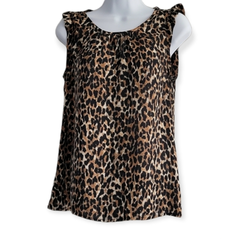 LOFT leopard print ruffle sleeve top - S